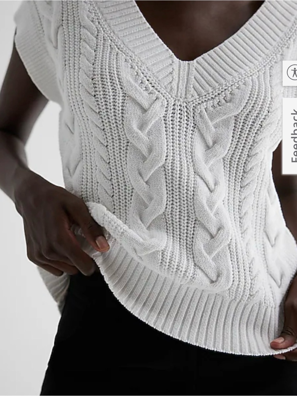 Express White Cable-Knit V-Neck Sweater